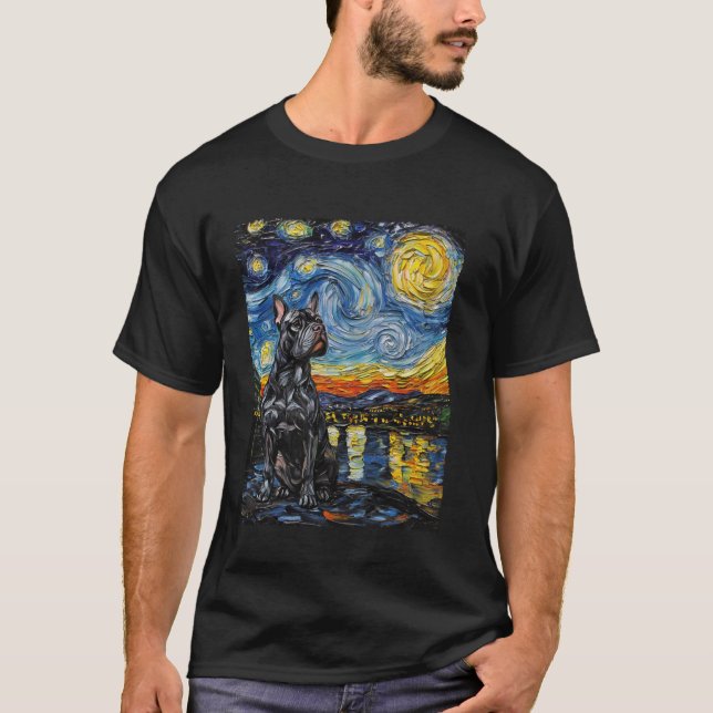 Van Gogh Stjärnkväll Hund T Shirt (Framsida)