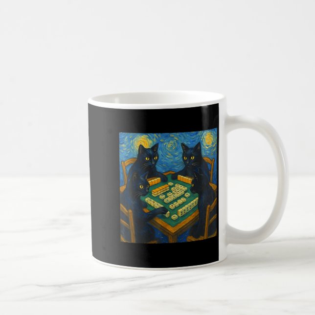 Van gogh stjärnkväll katt spelar mahjong kinesisk kaffemugg (Höger)