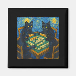 Van gogh stjärnkväll katt spelar mahjong kinesiska magnet