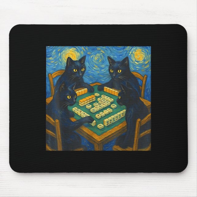 Van gogh stjärnkväll katt spelar mahjong kinesiska musmatta (Framsidan)