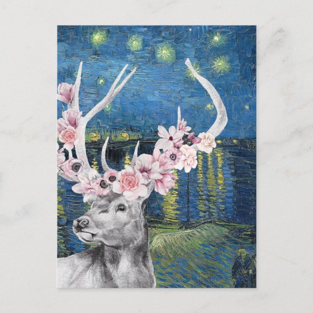 Van Gogh Stjärnkväll och hjort Blomster Kompilatio Vykort (Framsida)