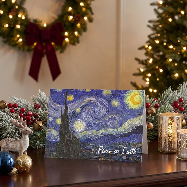 Van Gogh Stjärnkväll, Vintage julkort Helgkort (Easy to customize Christmas Card featuring Starry Night by Vincent van Gogh. Peace on Earth.)