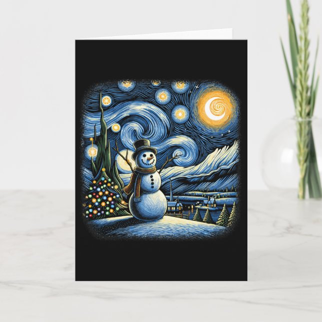 Van Gogh stjärnnatt jul snöman vinter snö Kort (Framsida)