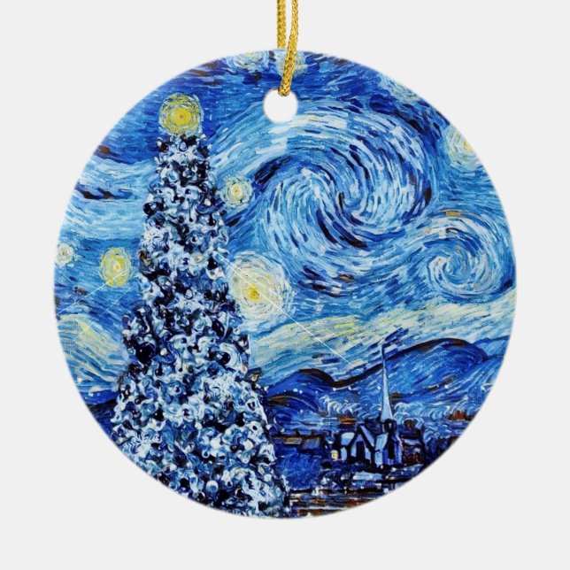 Van Gogh - Stjärnnatten - Vit julklapp Julgransprydnad Keramik (Framsidan)