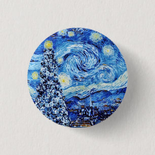 Van Gogh - Stjärnnatten - Vit julklapp Knapp