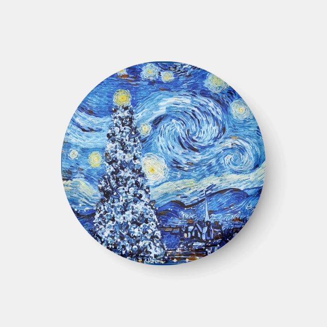 Van Gogh - Stjärnnatten - Vit julklapp Magnet (Framsidan)