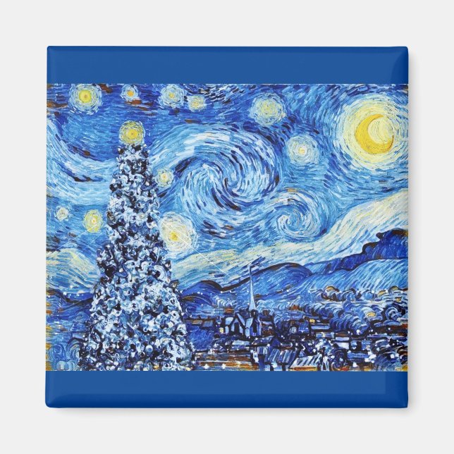 Van Gogh - Stjärnnatten - Vit julklapp Magnet (Framsidan)