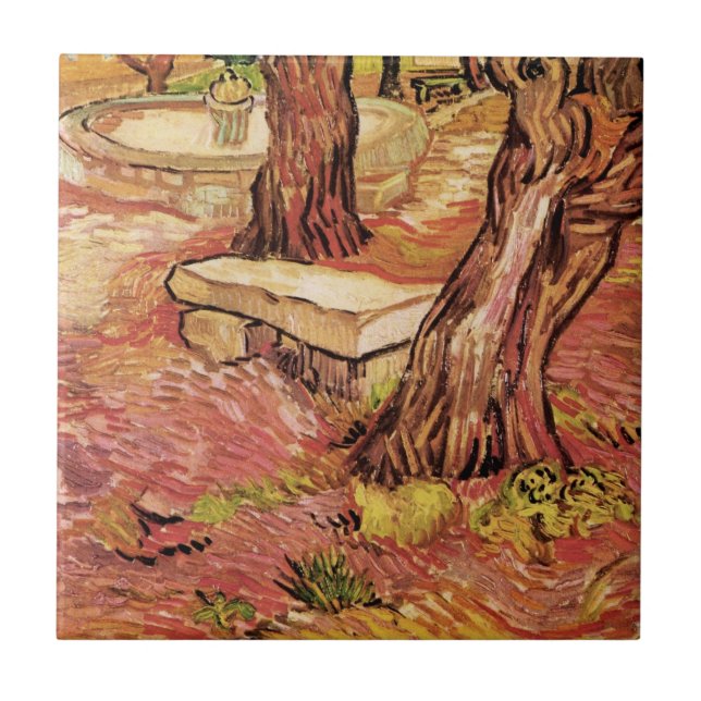 Van Gogh Stone Bench in Garden, St Paul Hospital Kakelplatta (Framsidan)