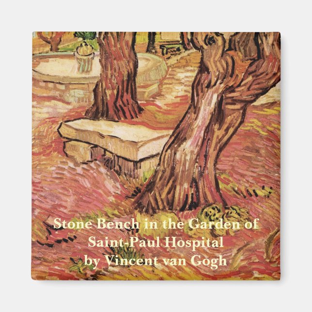 Van Gogh Stone Bench in Garden, St Paul Hospital Magnet (Framsidan)
