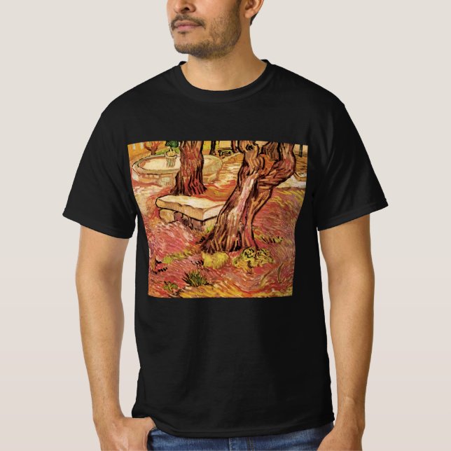 Van Gogh Stone Bench in Garden, St Paul Hospital T Shirt (Framsida)