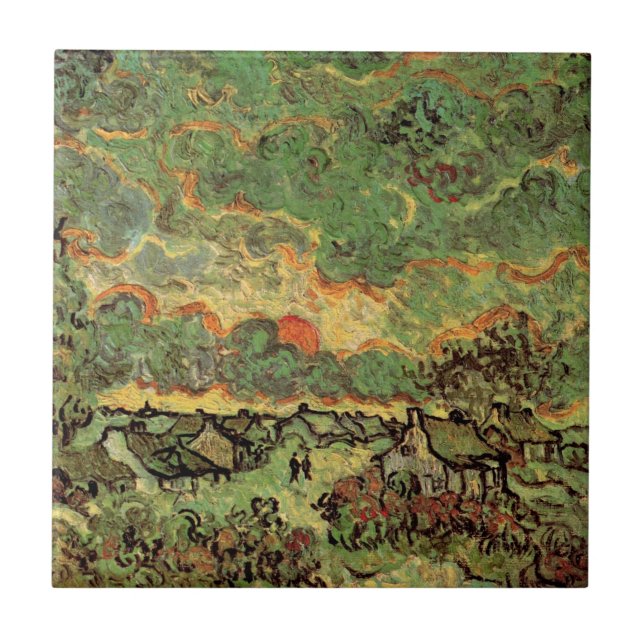 Van Gogh Stugor Cypreser Minne av norr Kakelplatta (Framsidan)