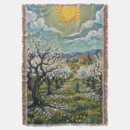Van Gogh Style Almond Orchard Sunlit Blossom Fine  Filt