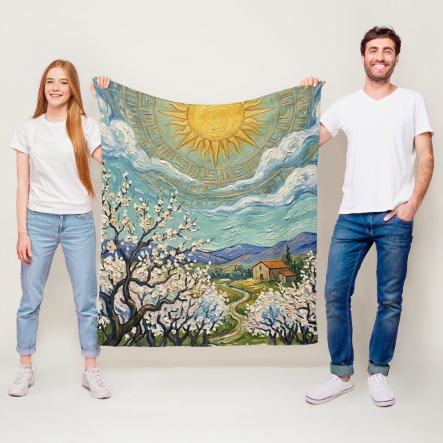 Van Gogh Style Almond Orchard Sunlit Blossom  Fleecefilt (På plats)