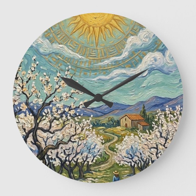 Van Gogh Style Almond Orchard Sunlit Blossom  Stor Klocka (Framsida)