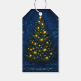 Van Gogh-style Christmas Tree Gift Tags Presentetikett