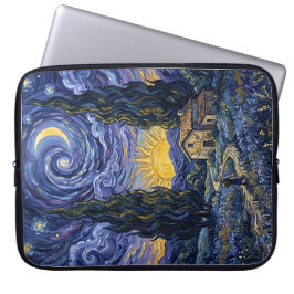 Van Gogh Style Cypress Dusk Midnight Moon Vertical Laptop Fodral