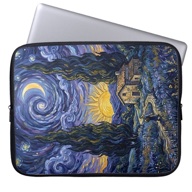 Van Gogh Style Cypress Dusk Midnight Moon Vertical Laptop Fodral (Framsidan)