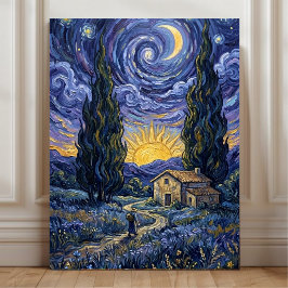 Van Gogh Style Cypress Dusk Starry Night Art  Canvastryck