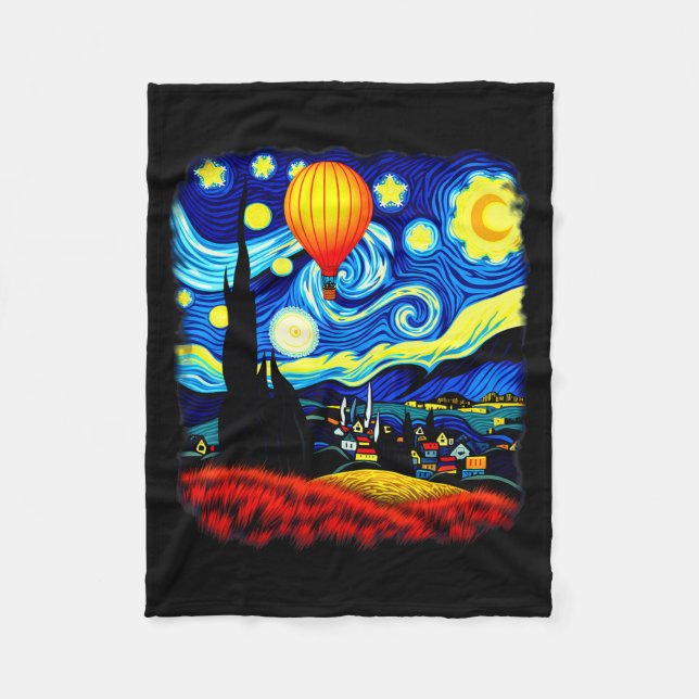 Van Gogh Style Hot Air Balloon Starry Night  Fleecefilt (Framsidan)