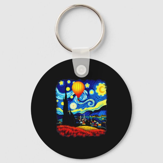 Van Gogh Style Hot Air Balloon Starry Night  Nyckelring (Framsida)