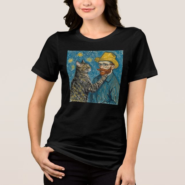 Van Gogh Style Portrait with Cat T Shirt (Framsida)
