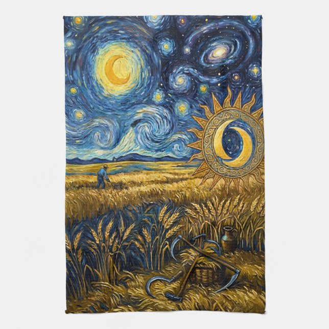 Van Gogh Style Starry Harvest Golden Wheat Kökshandduk (Vertikal)