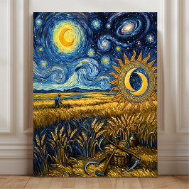Van Gogh Style Starry Harvest Wheat Field Poster Canvastryck