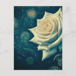 Van Gogh Style White Rose on a Starry Night Vykort