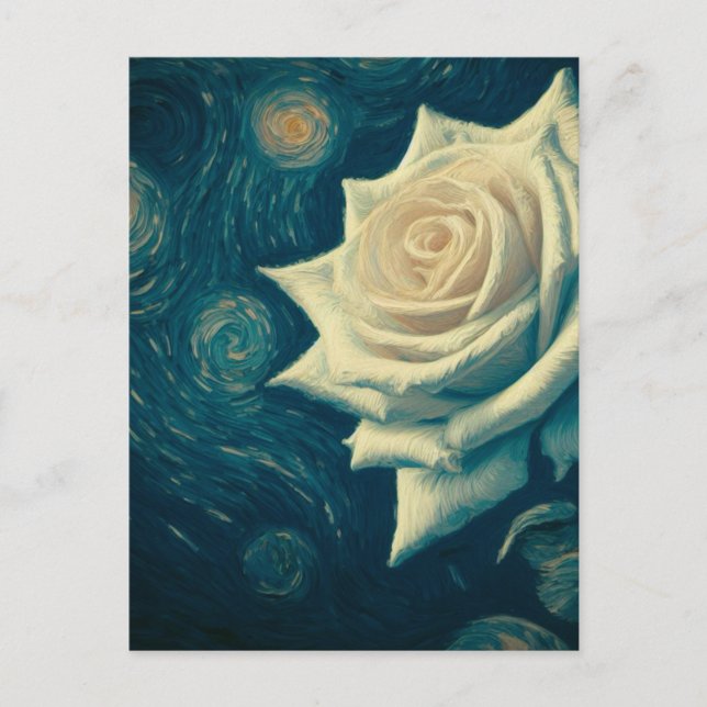 Van Gogh Style White Rose on a Starry Night Vykort (Framsida)
