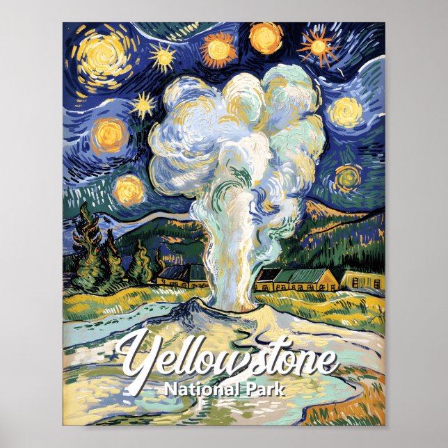 Van Gogh Style Yellowstone Old Faithful Vintage Poster (Framsidan)