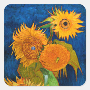 Van Gogh Sunblommor Fyrkantigt Klistermärke