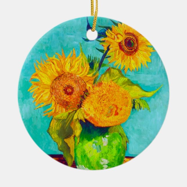 Van Gogh Sunblommor Julgransprydnad Keramik (Framsidan)