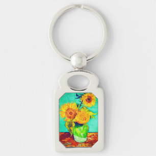 Van Gogh Sunblommor Rektangulärt Silverfärgad Nyckelring