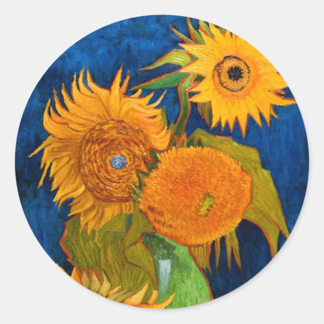 Van Gogh Sunblommor Runt Klistermärke (Framsida)