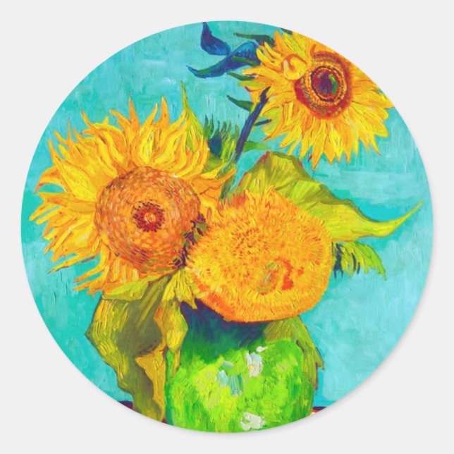Van Gogh Sunblommor Runt Klistermärke (Framsida)