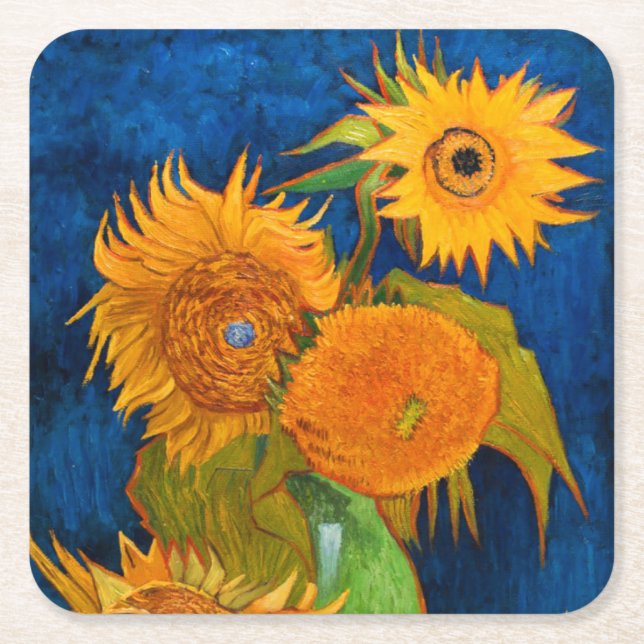Van Gogh Sunblommor Underlägg Papper Kvadrat (Framsidan)