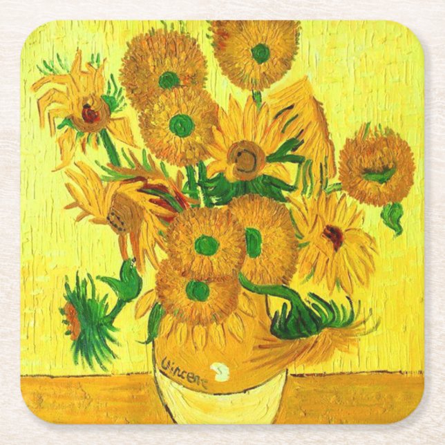 Van Gogh Sunblommor Underlägg Papper Kvadrat (Framsidan)