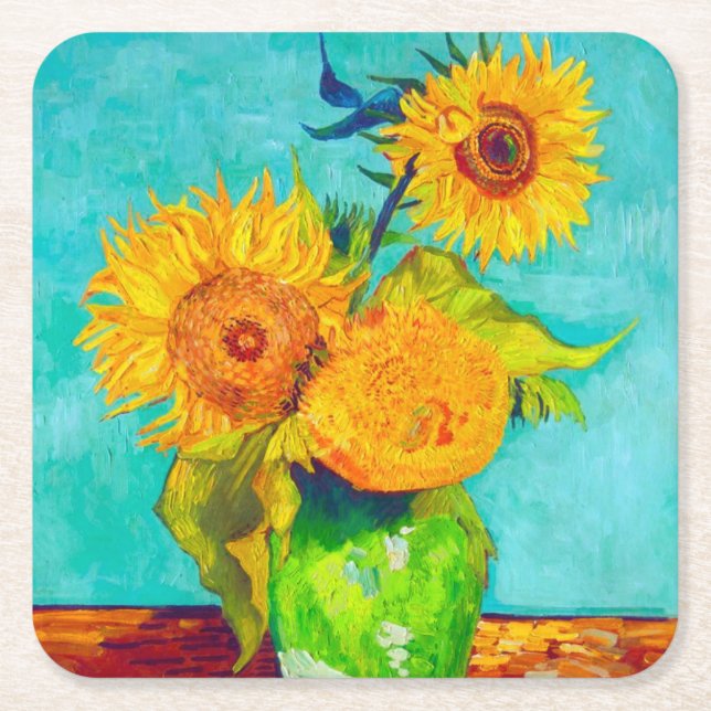 Van Gogh Sunblommors Pappra Underlägg Papper Kvadrat (Framsidan)