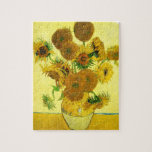 Van Gogh Sunblommors Puzzle Pussel<br><div class="desc">Van Gogh Sunblommor puzzle. Oljemålning på arbetsyta från 1888. Vas med 15 solblommor är en av Vincent Van Goghs mest älskade fortfarande verk. Den briljanta användan av  väcker tyst slutet av sommaren. En underbar gåva till fläkt av solblommor,  Van Gogh,  impressionism och fortfarande livskonst.</div>