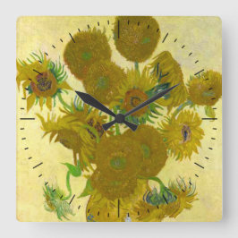 Van Gogh Sunblommors tidbit Fyrkantig Klocka