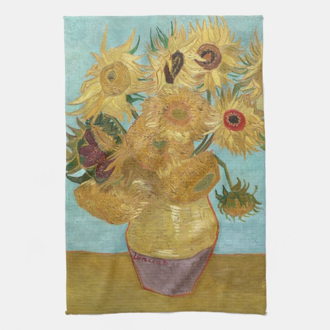 Van Gogh Sunflowers - Blå och gul impressionism Kökshandduk (Vertikal)