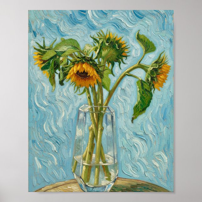 Van Gogh Sunflowers in a Glass Vase Poster (Framsidan)