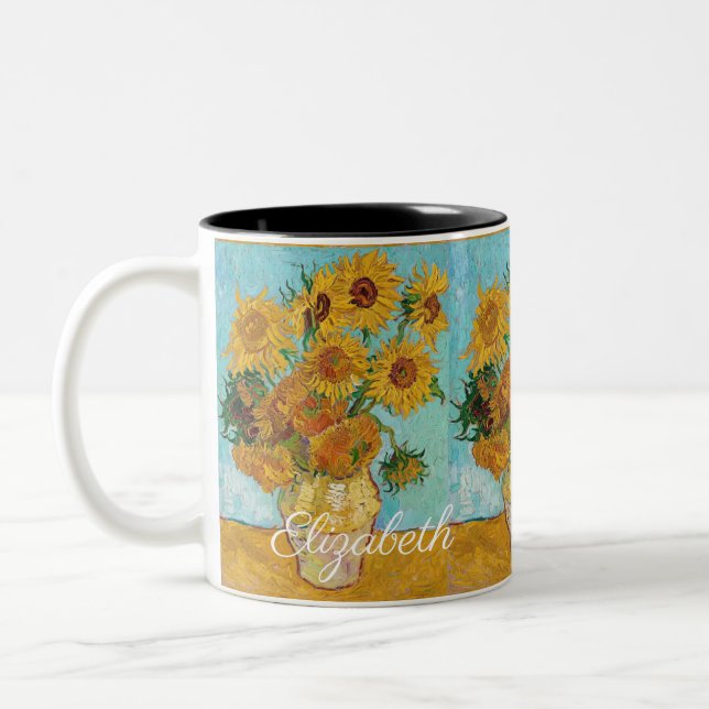 Van Gogh Sunflowers Yellow Flowers  Floral  Två-Tonad Mugg (Vänster)
