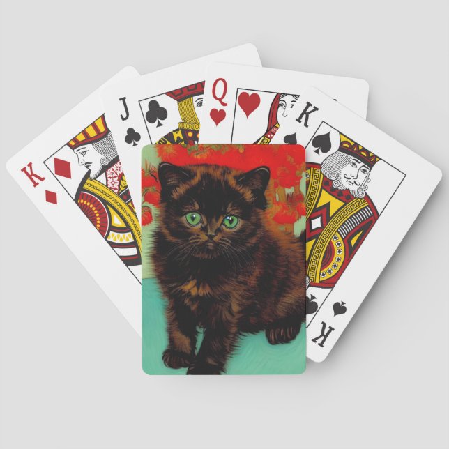 Van Gogh Svart Katt Röda Blommor Casinokort (Baksidan)