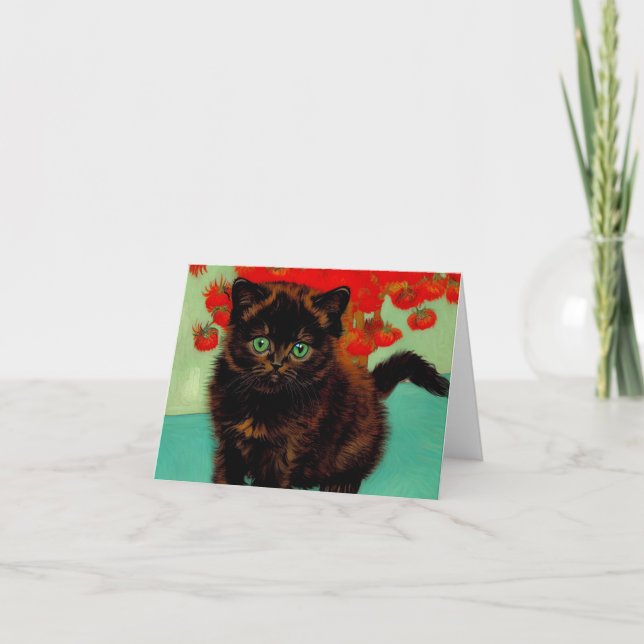 Van Gogh Svart Katt Röda Blommor Inbjudan (Framsida)