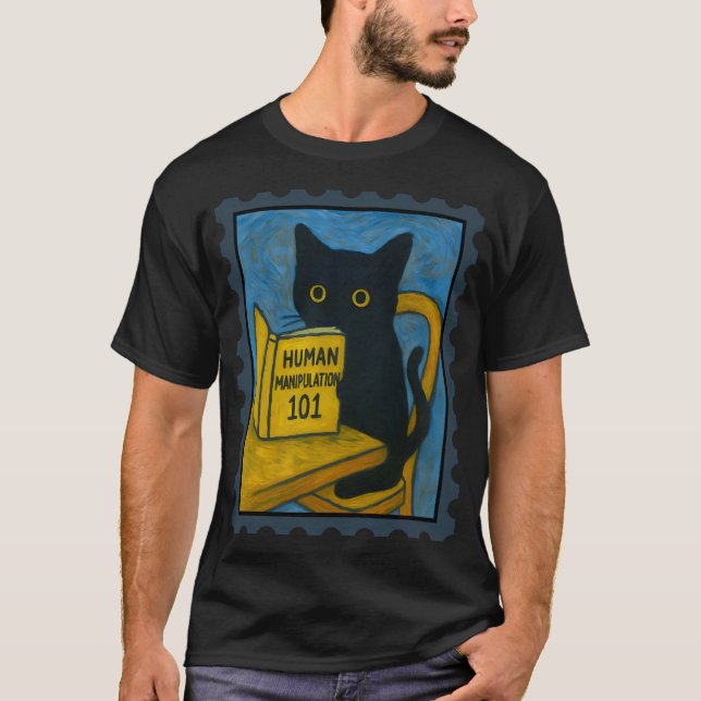 Van Gogh Svart Katt som Läser Människomanipulation T Shirt (Framsida)