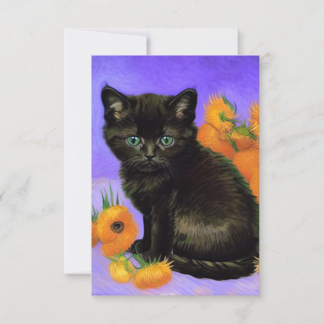 Van Gogh Svart Kittelunge med Solrosor OSA Kort (Framsida)
