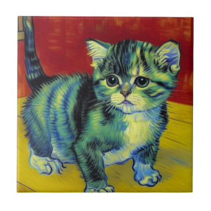Van Gogh Tabby katt Kakelplatta