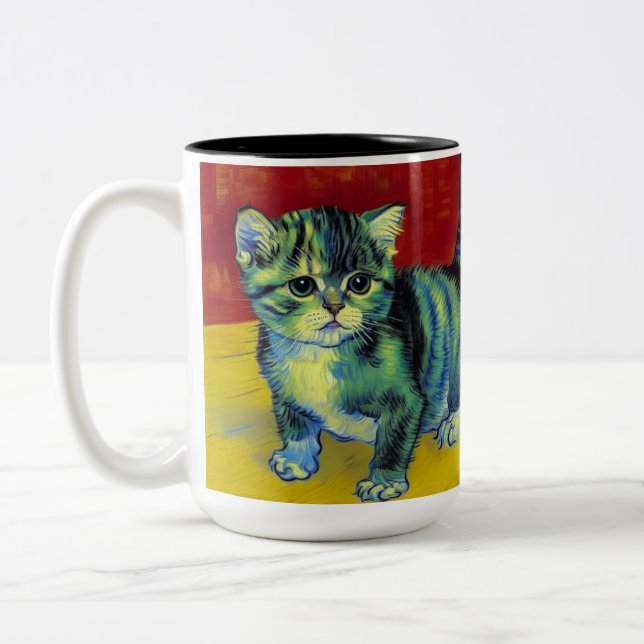 Van Gogh Tabby katt Två-Tonad Mugg (Vänster)