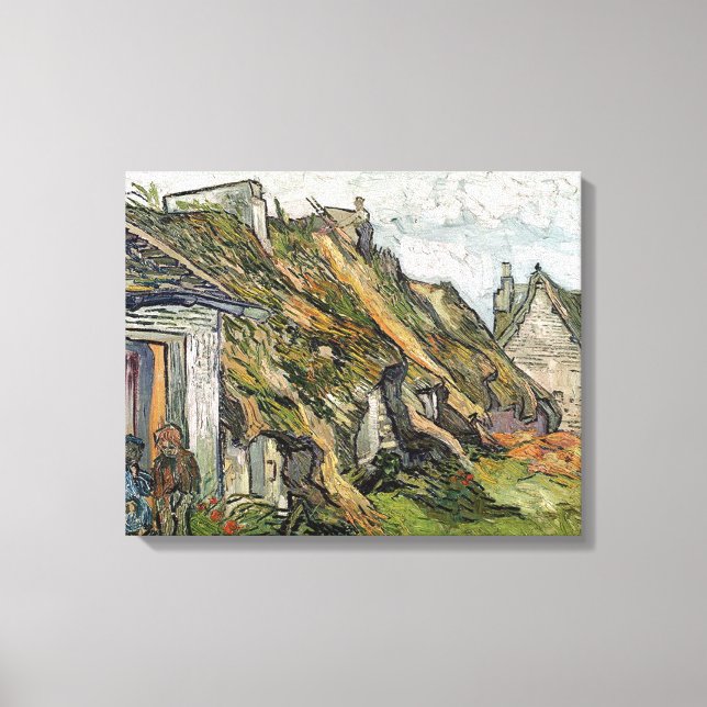 Van Gogh Thatched Sandstone Cottages i Chaponval Canvastryck (Framsida)